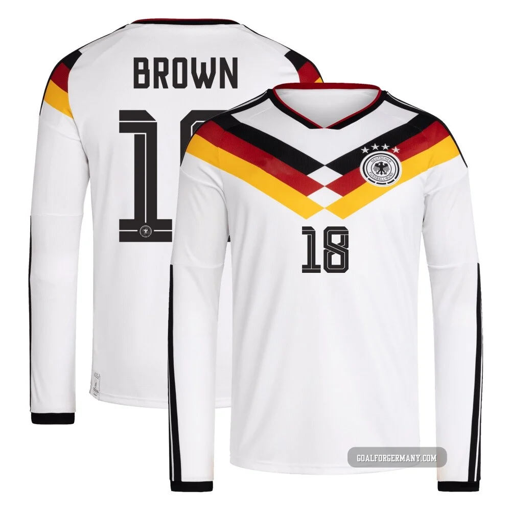 Nathaniel Brown ＃18 Germany National Team Replica FIFA X World Cup 2026 Home Long Sleeve Soccer Jersey - Youth White